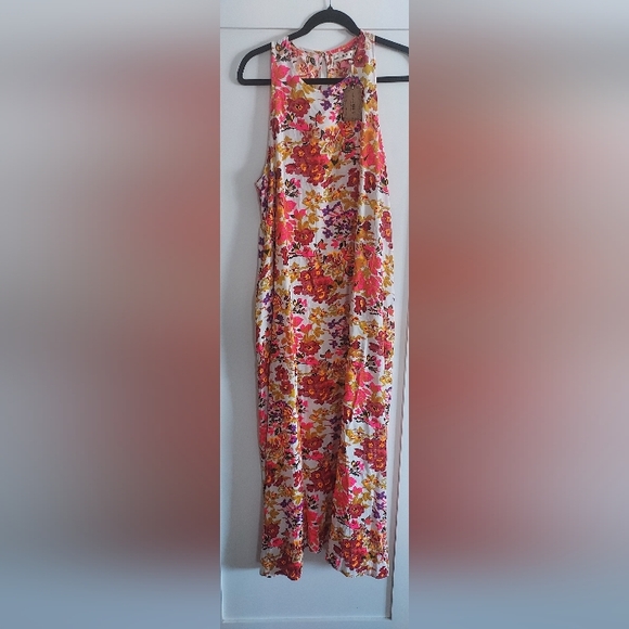 Natural Life Floral Maxi Dress Rayon Sleevless Halter Boho Summer Pockets M - Picture 2 of 13